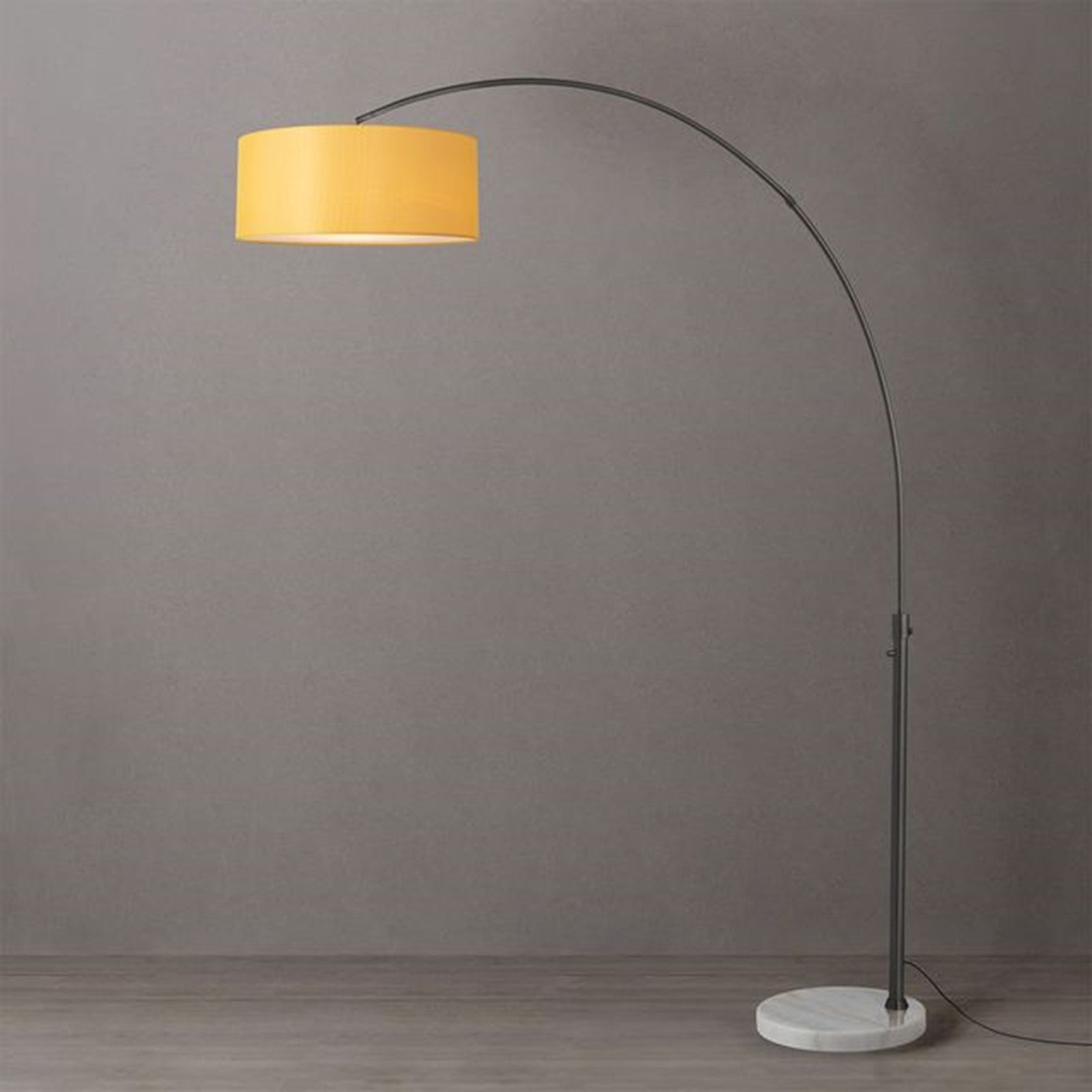 Nova California Float 92in 1-Light Arc Lamp | Industrial Black Nickel and Mustard Linen | Living Room & Reading Nook | 1500 Lumens | Model 2110823MU