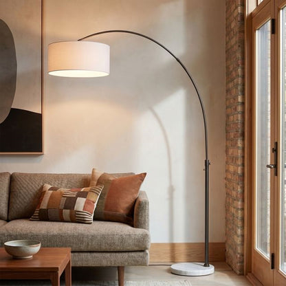 Nova California Float 92in 1-Light Arc Lamp | Modern Black Nickel and White Linen Shade | Living Room & Bedroom | 68 x 18 x 92 in | Model 2110823WH
