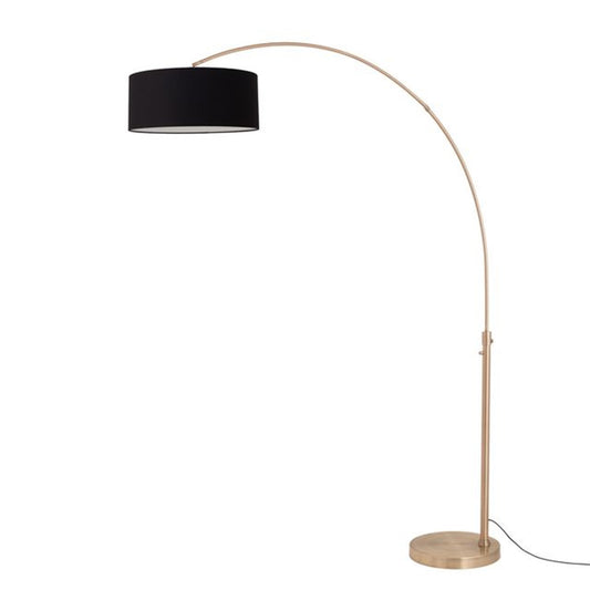 Nova California Float 92in 1-Light Arc Lamp | Modern Black Linen Shade and Weathered Brass Steel Body | Living Room & Bedroom | Model 2110824BK