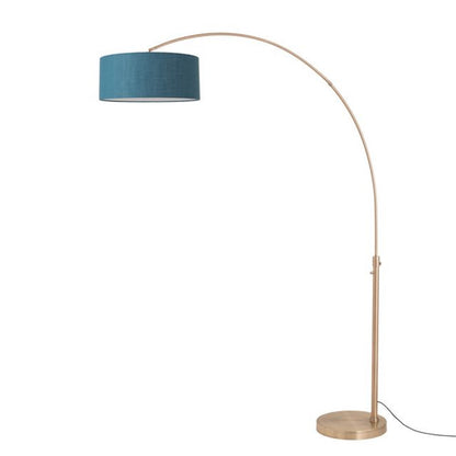 Nova California Float 92in 1-Light Arc Lamp | Industrial Weathered Brass and Pool Blue Linen | Living Room & Bedroom | Model 2110824BL