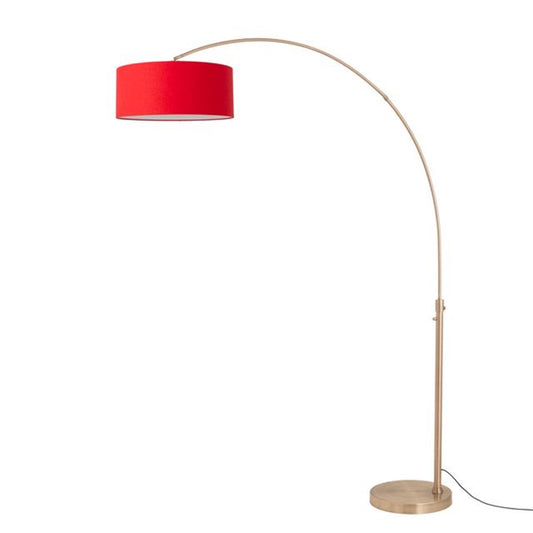 Nova California Float 92in 1-Light Arc Lamp | Industrial Weathered Brass and Crimson Red Linen | Living Room & Bedroom | Model 2110824CR