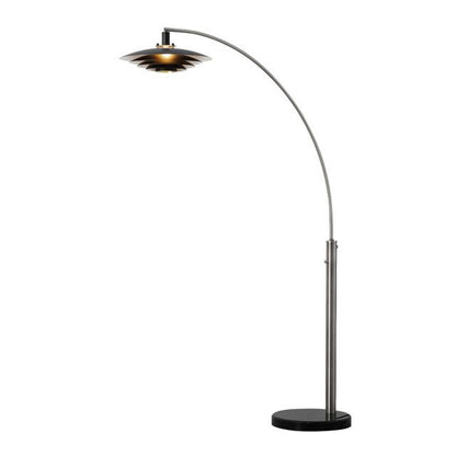 Nova California Rancho Mirage 1-Light Arc Floor Lamp | Mid-Century Antique Nickel and Matte Black Aluminum Shade | Living Room & | Model 2110824SN