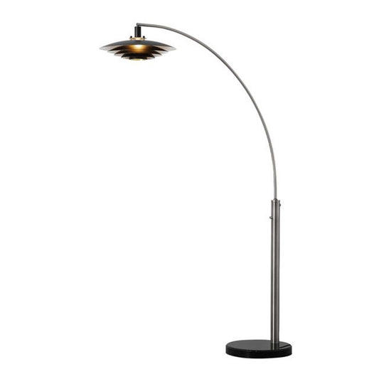 Nova California Rancho Mirage 1-Light Arc Floor Lamp | Mid-Century Antique Nickel and Matte Black Aluminum Shade | Living Room & | Model 2110824SN