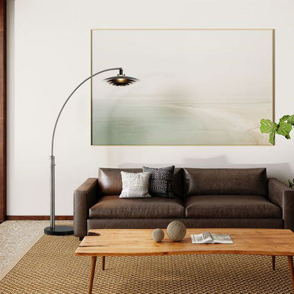 Nova California Rancho Mirage 1-Light Arc Floor Lamp | Mid-Century Antique Nickel and Matte Black Aluminum Shade | Living Room & | Model 2110824SN