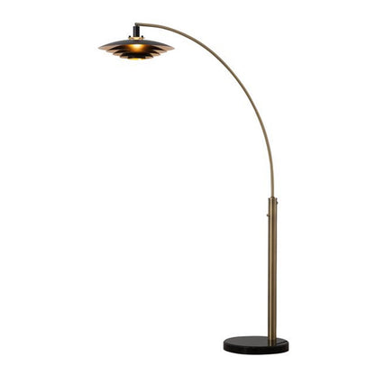Nova California Rancho Mirage 1-Light Arc Floor Lamp | Mid-Century Weathered Brass and Matte Black Aluminum Shade | Living Room & | Model 2110824WB