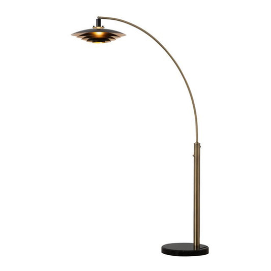Nova California Rancho Mirage 1-Light Arc Floor Lamp | Mid-Century Weathered Brass and Matte Black Aluminum Shade | Living Room & | Model 2110824WB