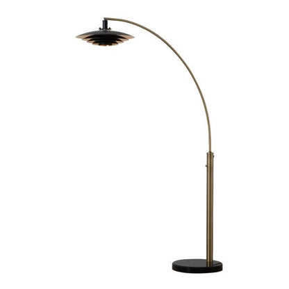 Nova California Rancho Mirage 1-Light Arc Floor Lamp | Mid-Century Weathered Brass and Matte Black Aluminum Shade | Living Room & | Model 2110824WB