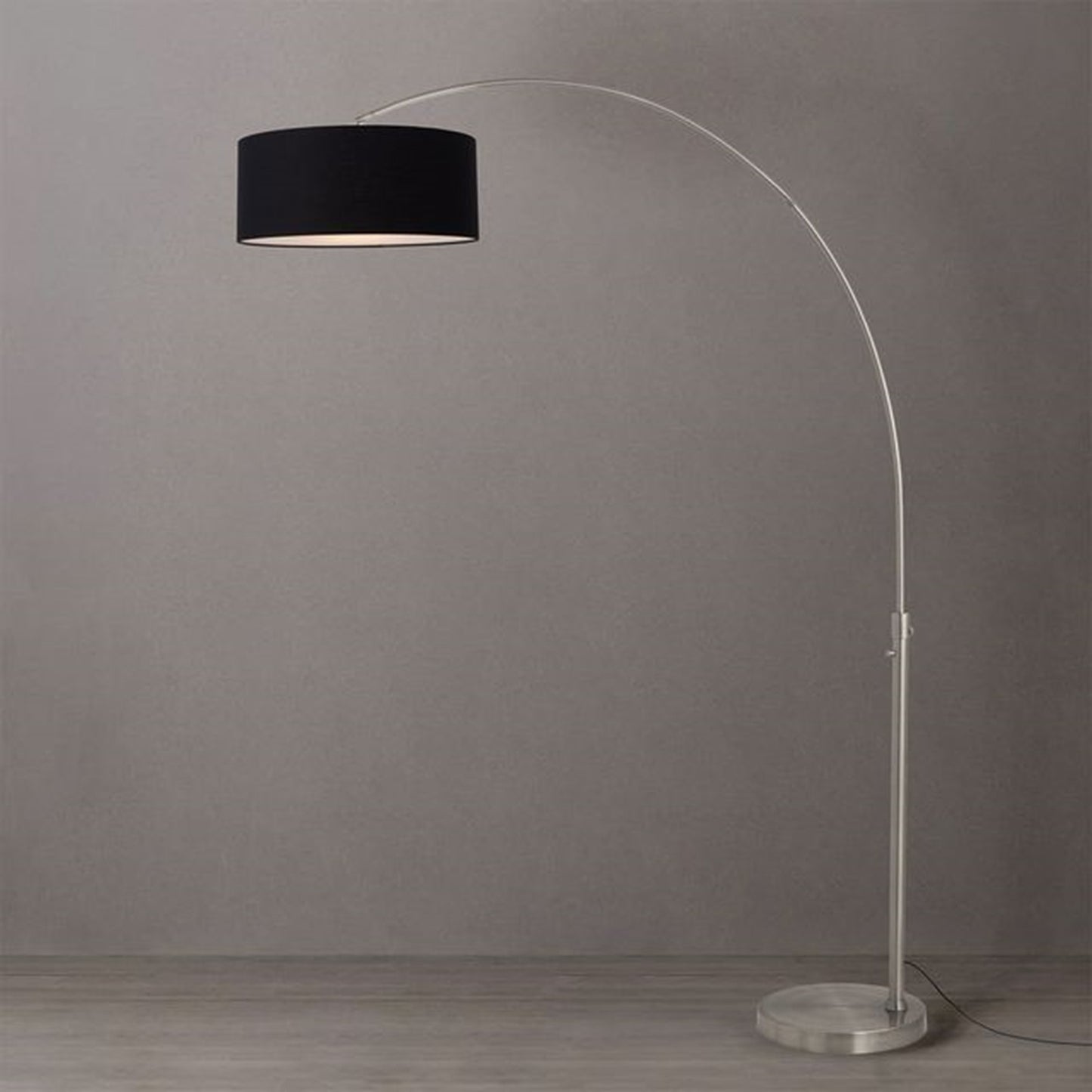 Nova California Float 92in 1-Light Arc Lamp | Satin Nickel and Black Linen | Living Room & Home Office | 68 x 18 x 92 in | Model 2110825BK
