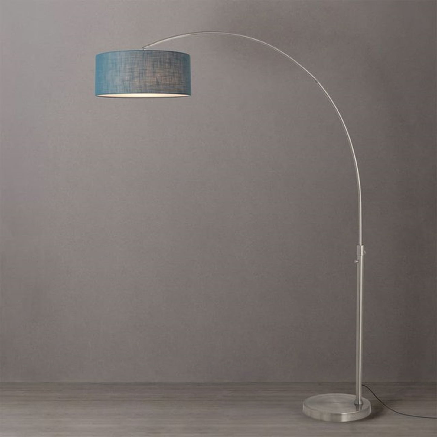 Nova California Float 92in 1-Light Arc Lamp | Modern Satin Nickel and Pool Blue Linen | Living Room & Home Office | 68 x 18 x 92 in | Model 2110825BL