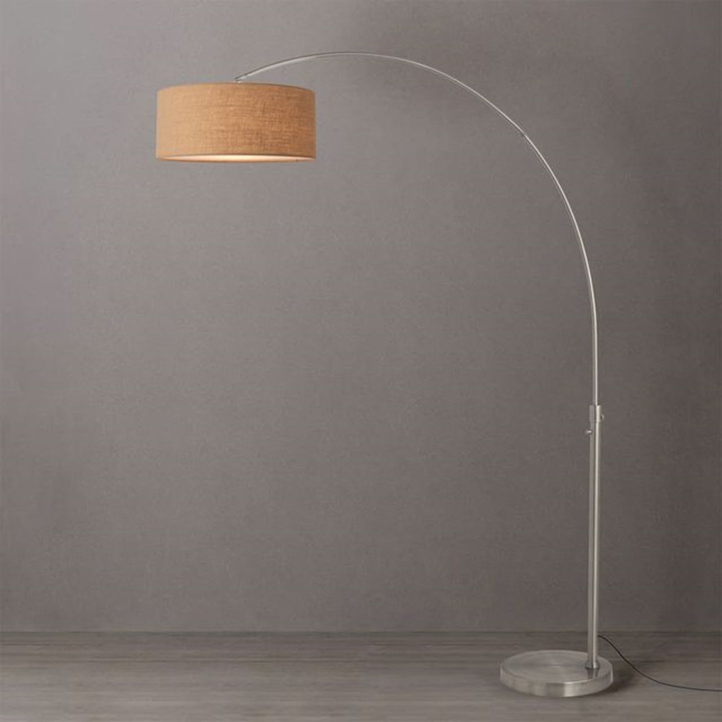 Nova California Float 92in 1-Light Arc Lamp | Modern Satin Nickel and Natural Burlap Linen | Living Room & Home Office | Model 2110825BU