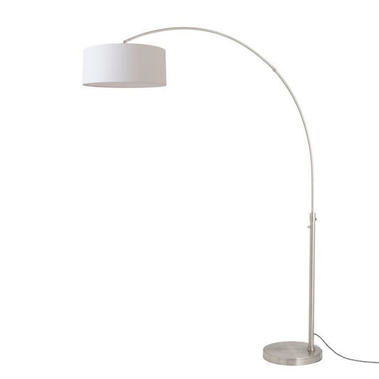 Nova California Float 92in 1-Light Arc Lamp | Satin Nickel and White Linen | Living Room & Home Office | 68 x 18 x 92 in | Model 2110825WH
