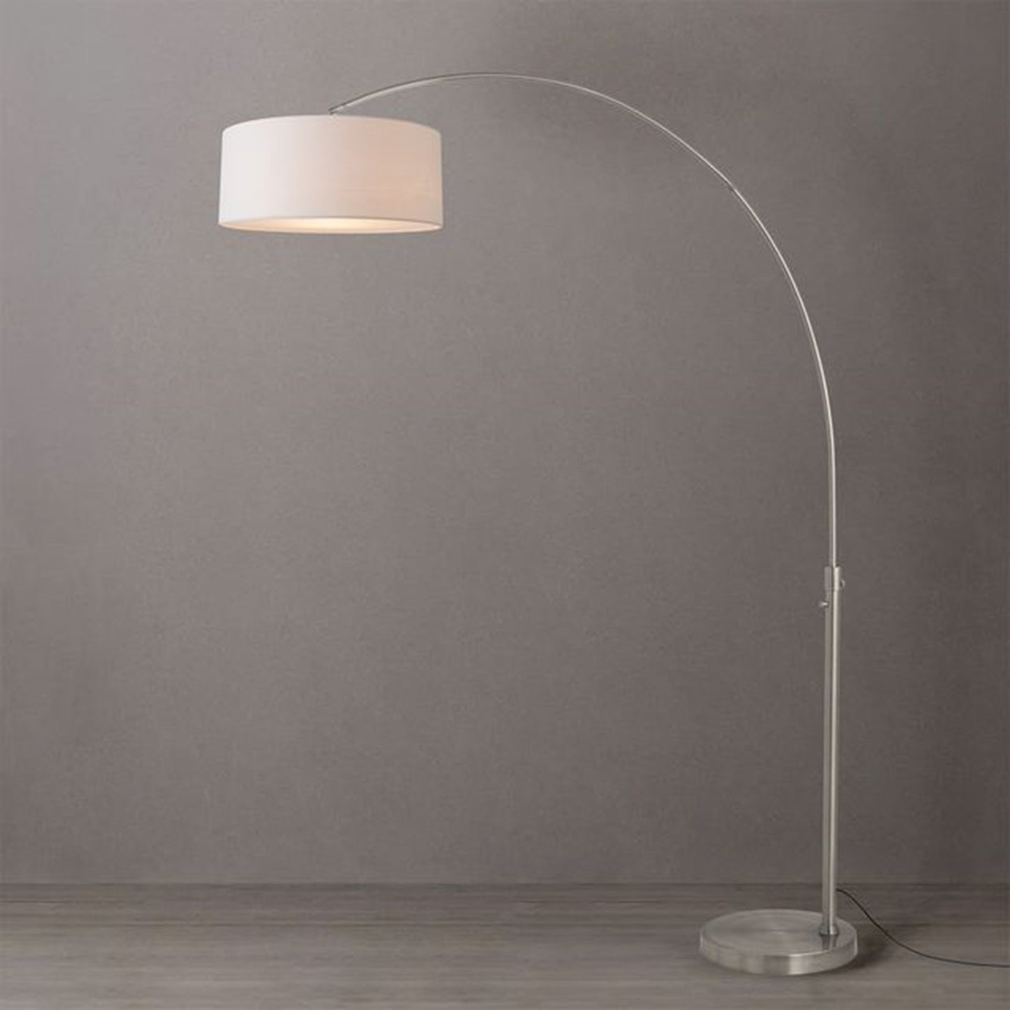 Nova California Float 92in 1-Light Arc Lamp | Satin Nickel and White Linen | Living Room & Home Office | 68 x 18 x 92 in | Model 2110825WH