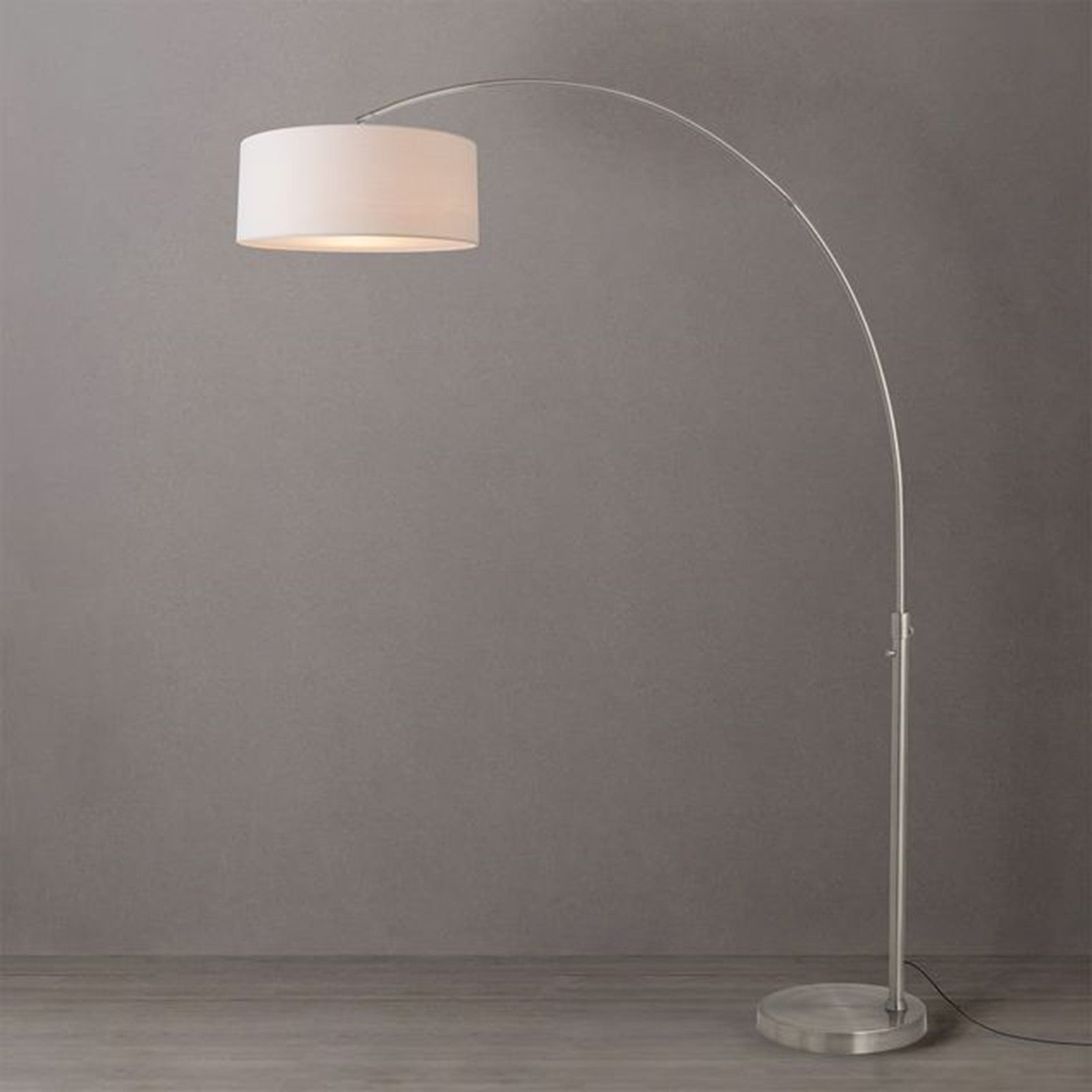 Nova California Float 92in 1-Light Arc Lamp | Satin Nickel and White Linen | Living Room & Home Office | 68 x 18 x 92 in | Model 2110825WH