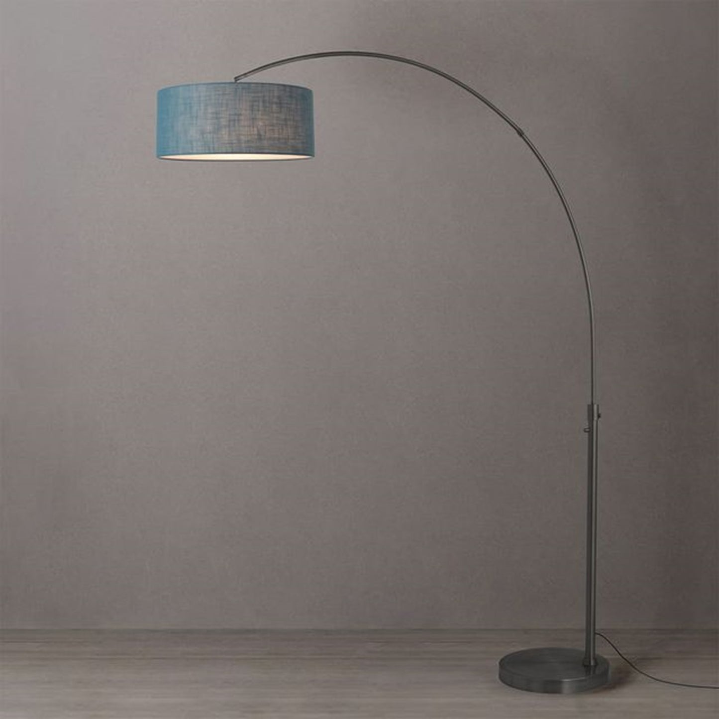 Nova California Float 92in 1-Light Arc Lamp | Industrial Black Nickel and Pool Blue Linen | Living Room & Home Office | Model 2110826BL