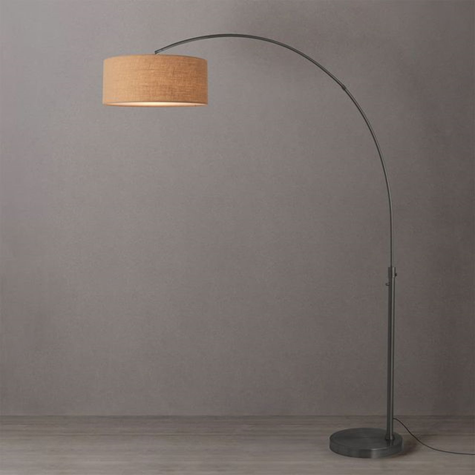 Nova California Float 92in 1-Light Arc Lamp | Industrial Black Nickel and Natural Burlap Linen | Living Room & Home Office | Model 2110826BU
