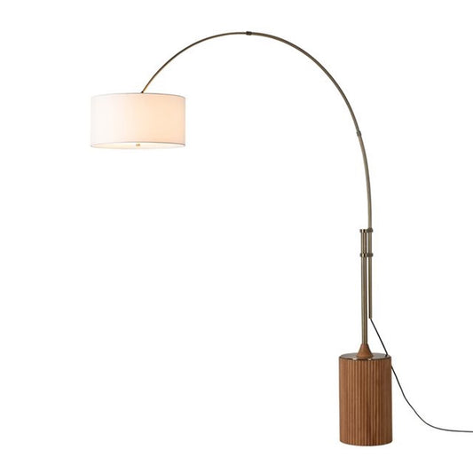 Nova California Tambo 92in 1-Light Arc Floor Lamp | Mid-Century Dark Walnut and Weathered Brass with White Linen Shade | Living | Model 2110832DW