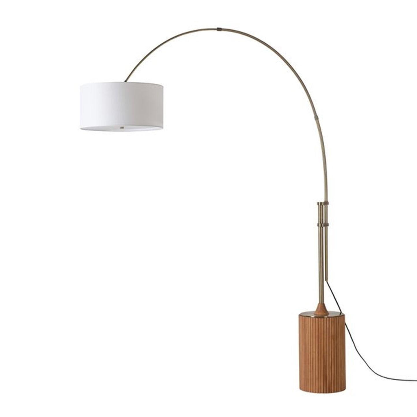 Nova California Tambo 92in 1-Light Arc Floor Lamp | Mid-Century Dark Walnut and Weathered Brass with White Linen Shade | Living | Model 2110832DW