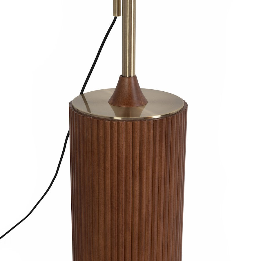 Nova California Tambo 1 Light Arc Lamp, Walnut/Brass/White Linen