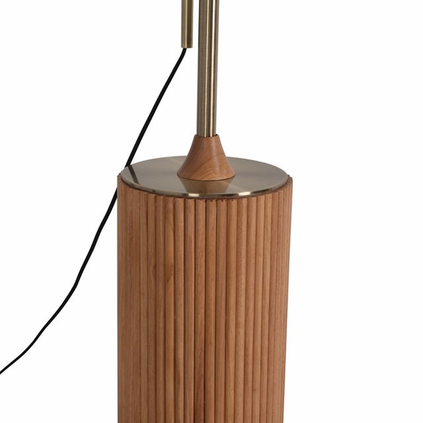 Nova California Tambo 92in 1-Light Arc Floor Lamp | Mid-Century Natural Ash Wood and Weathered Brass White Linen | Living Room & | Model 2110832LW