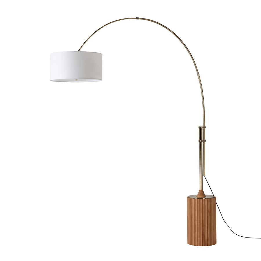 Nova California Tambo 92in 1-Light Arc Floor Lamp | Mid-Century Natural Ash Wood and Weathered Brass White Linen | Living Room & | Model 2110832LW