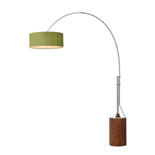 Nova California Tambo 92in 1-Light Arc Floor Lamp | Mid-Century Modern Satin Nickel and Dark Walnut Base with Avocado Linen Shade | Model 2110833AV