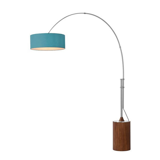 Nova California Tambo Stretch 92in 1-Light Arc Lamp | Mid-Century Modern Satin Nickel and Pool Blue Linen Shade | Living Room & | Model 2110833BL
