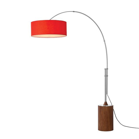 Nova California Tambo 92in 1-Light Arc Lamp | Mid-Century Modern Satin Nickel and Crimson Red Linen | Living Room & Reading Nook | Model 2110833CR