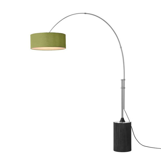 Nova California Tambo 92in 1-Light Arc Floor Lamp | Mid-Century Modern Satin Nickel and Black Oak Base with Avocado Linen Shade | Model 2110834AV
