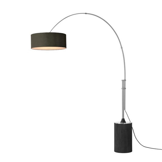 Nova California Tambo 92in 1-Light Arc Lamp | Mid-Century Modern Satin Nickel and Black Linen | Living Room & Bedroom | Model 2110834BK