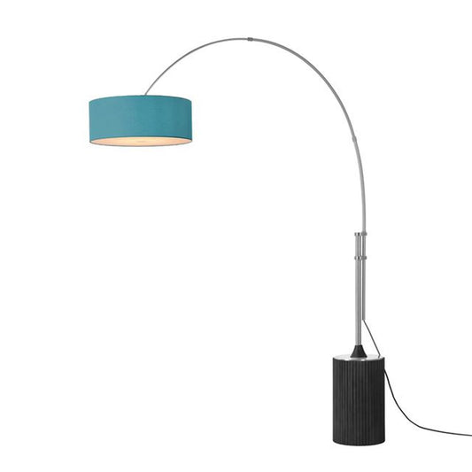 Nova California Tambo Stretch 92in 1-Light Arc Lamp | Mid-Century Modern Satin Nickel and Pool Blue Linen Shade | Living Room & | Model 2110834BL