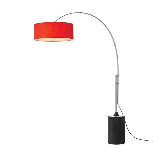 Nova California Tambo 92in 1-Light Arc Lamp | Mid-Century Modern Satin Nickel and Crimson Red Linen | Living Room & Reading Nook | Model 2110834CR