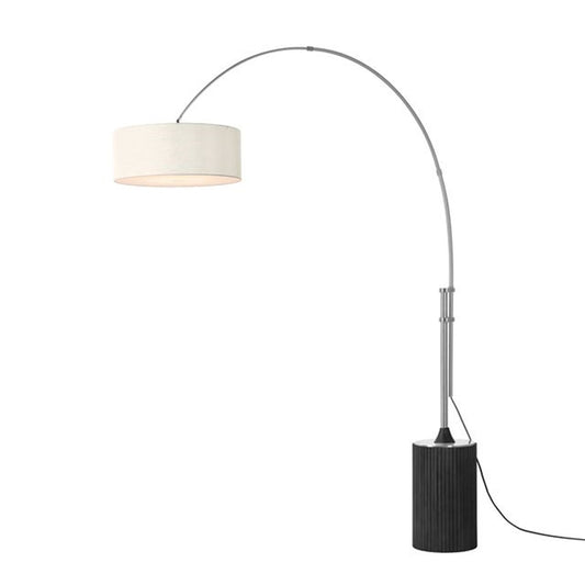 Nova California Tambo 92in 1-Light Arc Lamp | Mid-Century Modern Satin Nickel and White Linen on Black Oak | Living Room & Bedroom | Model 2110834WH