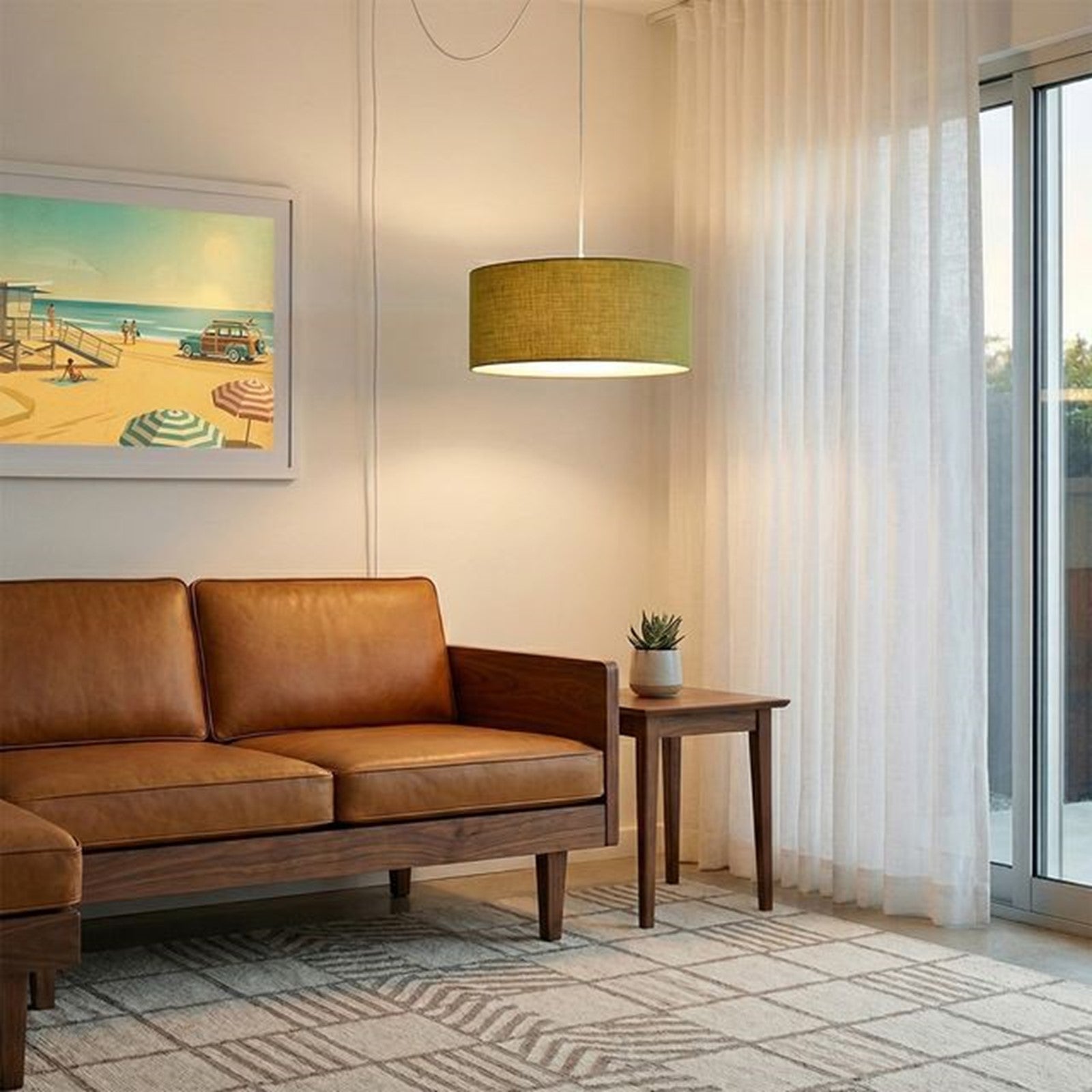 Nova California Stretch 18in 1-Light Swag Lamp | Modern Satin Nickel and Avocado Linen | Living Room & Bedroom | 1500 Lumens | Model 2110840AV