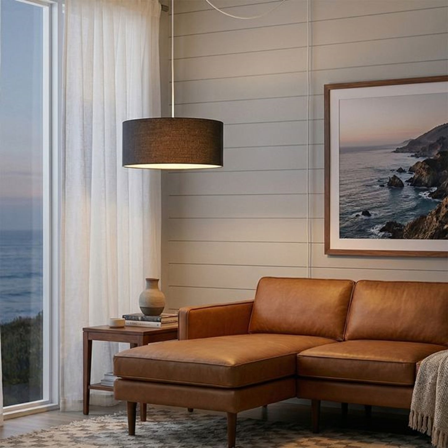 Nova California Stretch 18in 1-Light Swag Lamp | Modern Satin Nickel and Black Linen | Living Room & Bedroom | 1500 Lumens, 2700K | Model 2110840BK