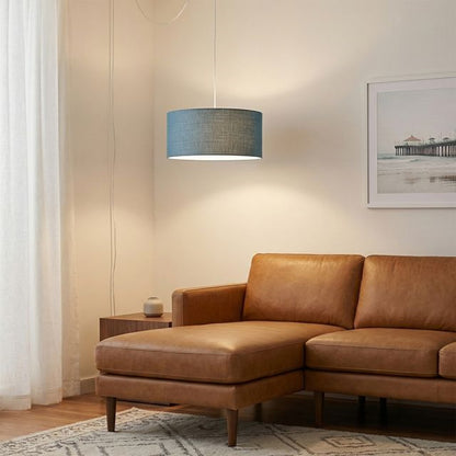 Nova California Stretch 18in 1-Light Swag Lamp | Modern Satin Nickel and Pool Blue Linen | Living Room & Bedroom | 1500 Lumens | Model 2110840BL