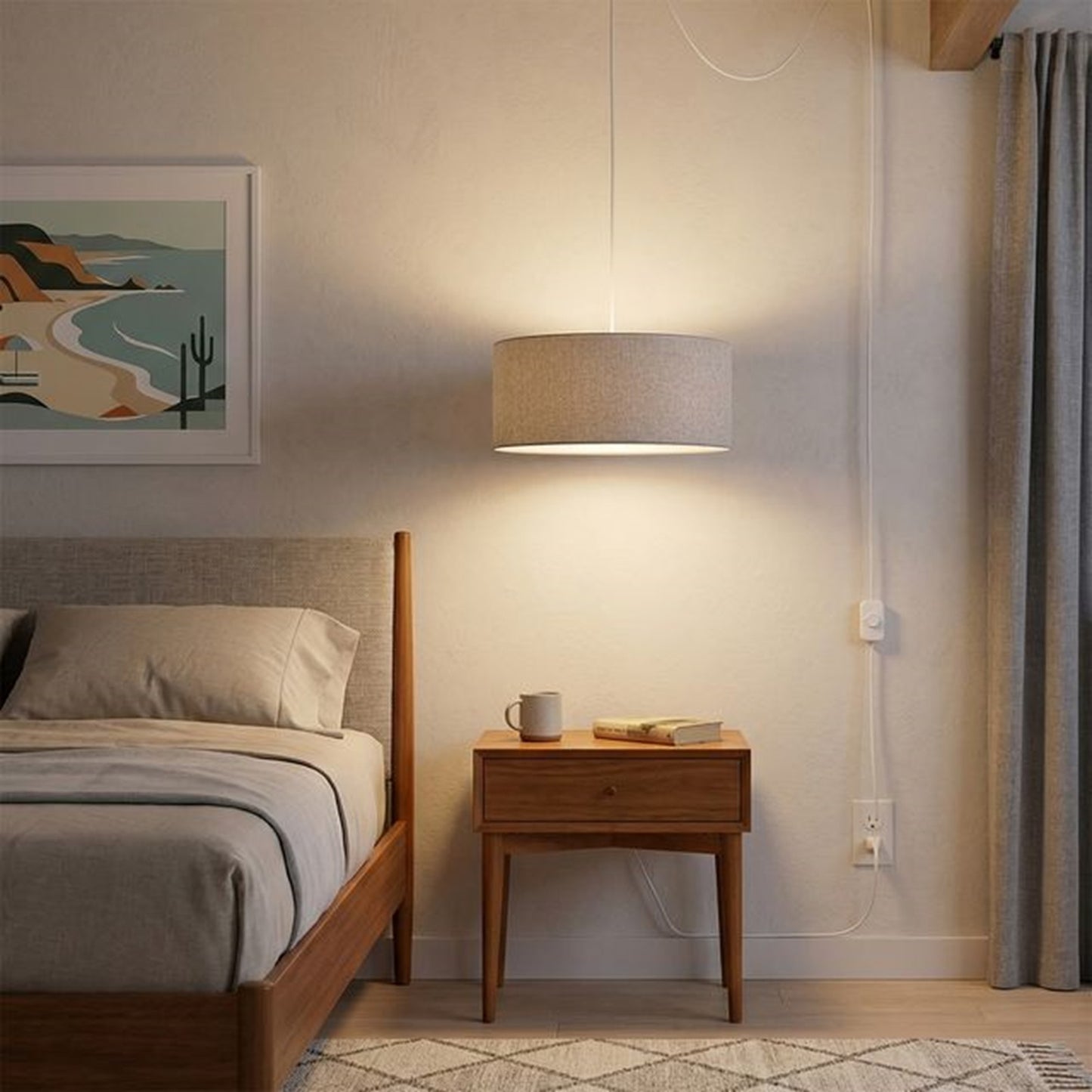 Nova California Stretch 22in 1-Light Swag Lamp | Modern Satin Nickel and Cashmere Gray Linen | Living Room & Bedroom | Model 2110840CG