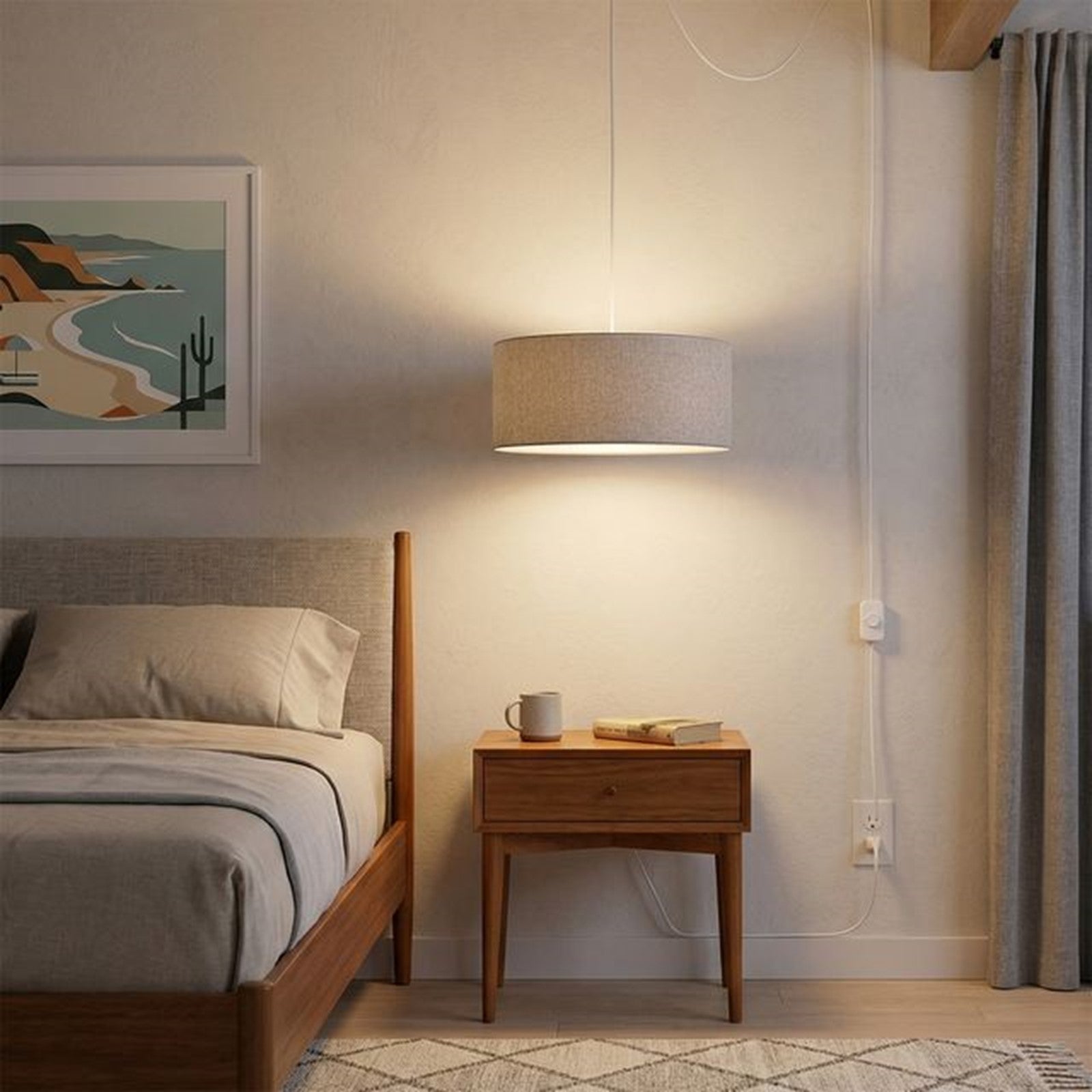 Nova California Stretch 22in 1-Light Swag Lamp | Modern Satin Nickel and Cashmere Gray Linen | Living Room & Bedroom | Model 2110840CG