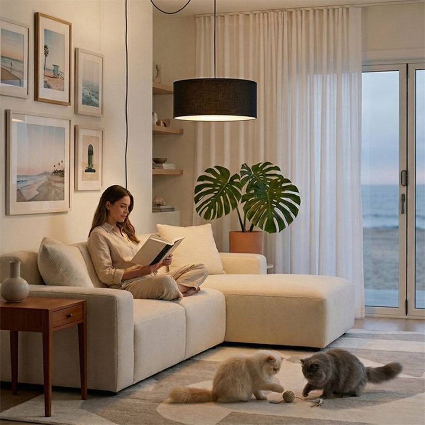 Nova California Stretch 18in Swag Lamp | Modern Weathered Brass and Black Linen | Living Room & Bedroom | 1500 Lumens, 2700K | Model 2110841BK