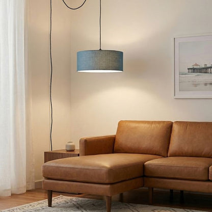 Nova California Stretch 18in Swag Lamp | Modern Weathered Brass and Pool Blue Linen | Living Room & Bedroom | 1500 Lumens, 2700K | Model 2110841BL