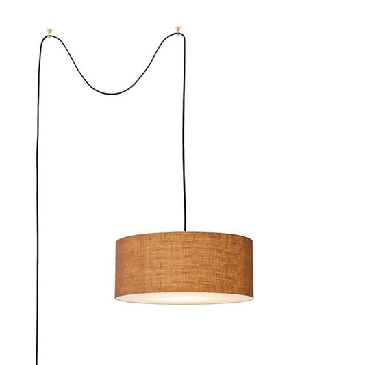 Nova California Stretch Swag Lamp 18in 1-Light Plug-In Pendant | Modern Weathered Brass and Burlap Linen | Living Room & Bedroom | Model 2110841BU