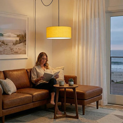 Nova California Stretch Swag Lamp 18in 1-Light Plug-In Pendant | Modern Weathered Brass and Mustard Linen | Living Room & Bedroom | Model 2110841MU