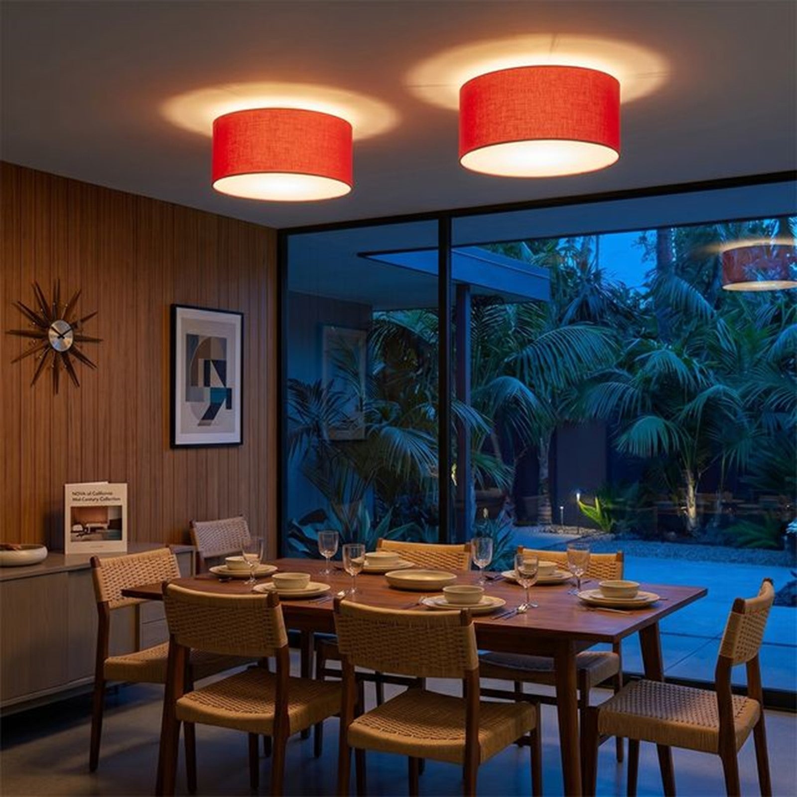 Nova California Stretch 17in 1-Light Flush Mount | Modern Satin Nickel and Crimson Red Linen | Hallway & Entryway | 17 x 17 x 3.5 in | Model 2110842CR
