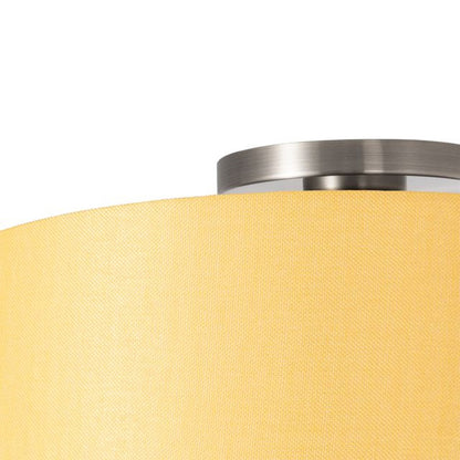 Nova California Stretch 17in 1-Light Flush Mount | Modern Satin Nickel and Mustard Linen | Bedroom & Living Room | 17 x 17 x 3.5 in | Model 2110842MU