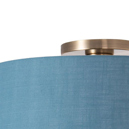 Nova California Stretch 17in 1-Light Flush Mount | Modern Weathered Brass and Pool Blue Linen Drum | Hallway & Dining Room | Model 2110843BL