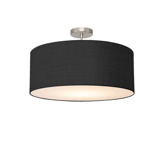 Nova California Stretch 17in 1-Light Semi-Flush Mount | Modern Satin Nickel and Black Linen Drum | Bedroom & Hallway | Model 2110844BK