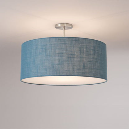 Nova California Stretch 17in 1-Light Semi-Flush Mount | Modern Satin Nickel and Pool Blue Linen Drum | Bedroom & Living Room | Model 2110844BL