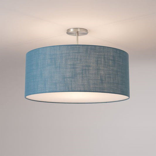Nova California Stretch 17in 1-Light Semi-Flush Mount | Modern Satin Nickel and Pool Blue Linen Drum | Bedroom & Living Room | Model 2110844BL