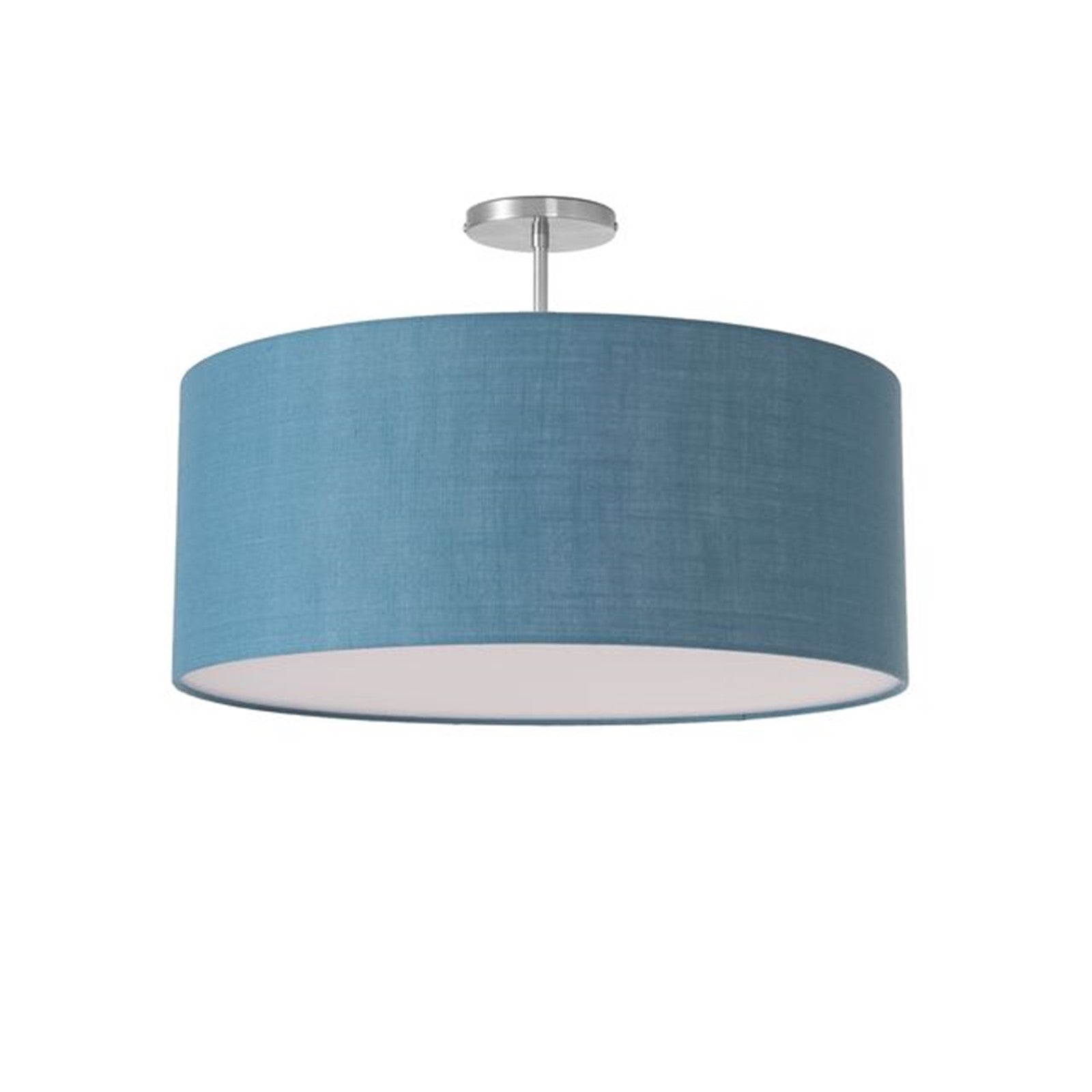 Nova California Stretch 17in 1-Light Semi-Flush Mount | Modern Satin Nickel and Pool Blue Linen Drum | Bedroom & Living Room | Model 2110844BL