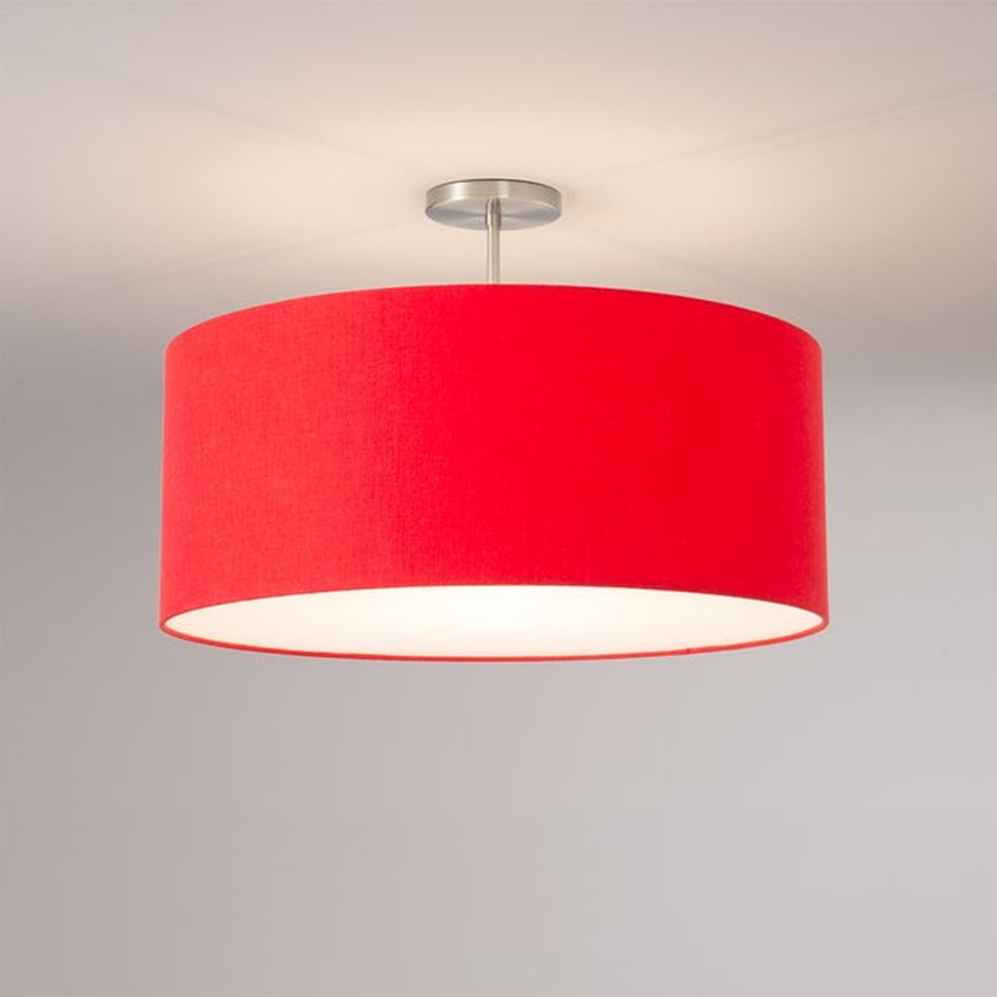 Nova California Stretch 17in 1-Light Semi-Flush Mount | Modern Satin Nickel and Crimson Red Linen | Bedroom & Dining Room | Model 2110844CR