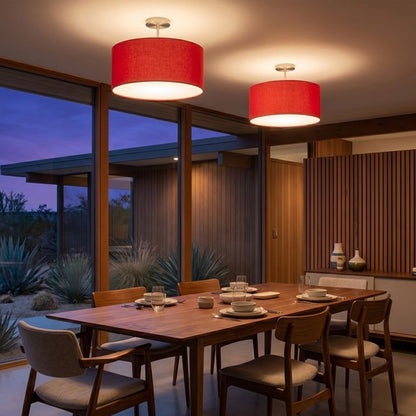 Nova California Stretch 17in 1-Light Semi-Flush Mount | Modern Satin Nickel and Crimson Red Linen | Bedroom & Dining Room | Model 2110844CR